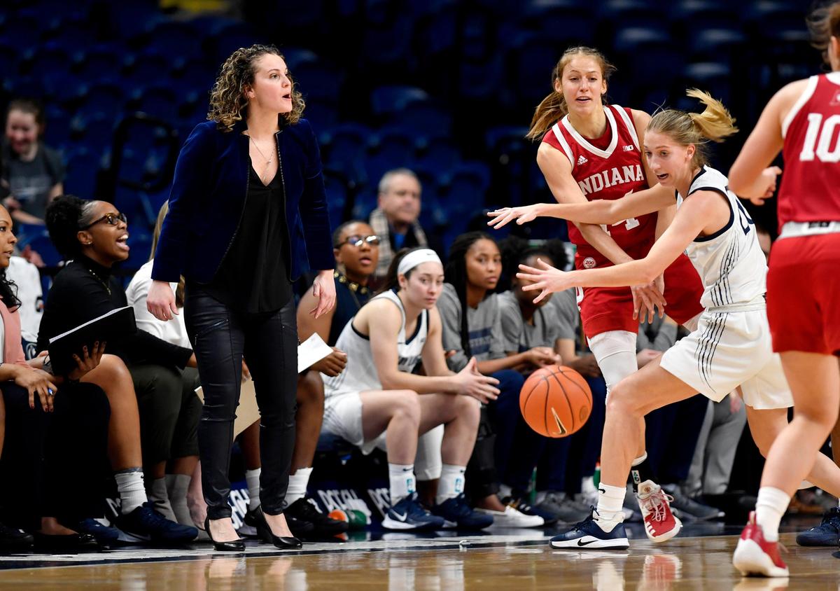 Penn State Lady Lions’ coach Carolyn Kieger yells to her players during the game against Indiana on Thursday, Jan. 23, 2020 at the Bryce Jordan Center.
