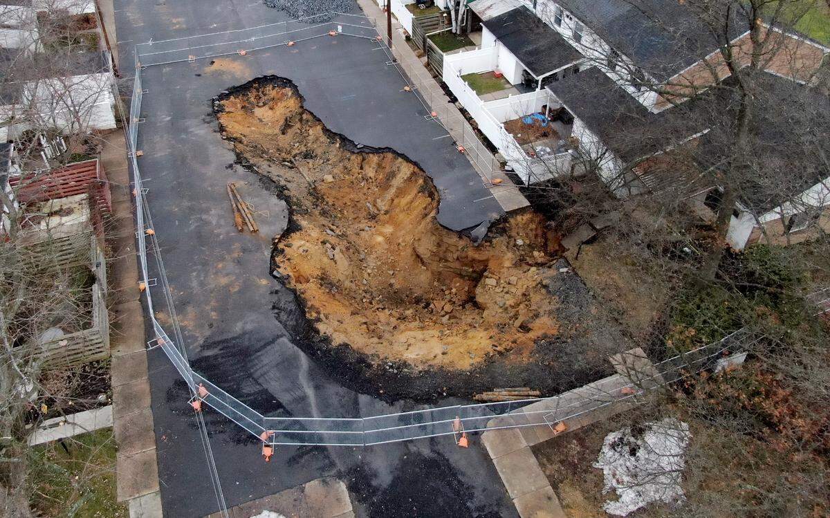 A look at the sinkhole on Amblewood Way in Patton Township on Friday, Jan. 6, 2023. The issue has displaced residents.