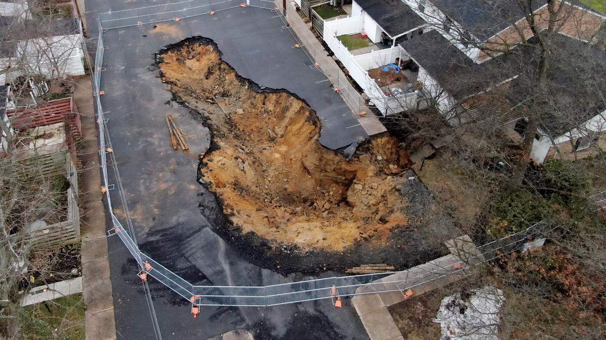 A look at the sinkhole on Amblewood Way in Patton Township on Friday, Jan. 6, 2023. The issue displaced residents.
