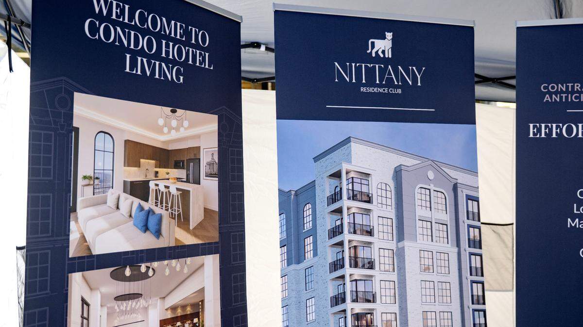 A booth for the Nittany Residence Club, new condos that will be built on the corner of South Atherton Street and West Beaver Avenue, is pictured during the Central Pennsylvania Festival of the Arts.