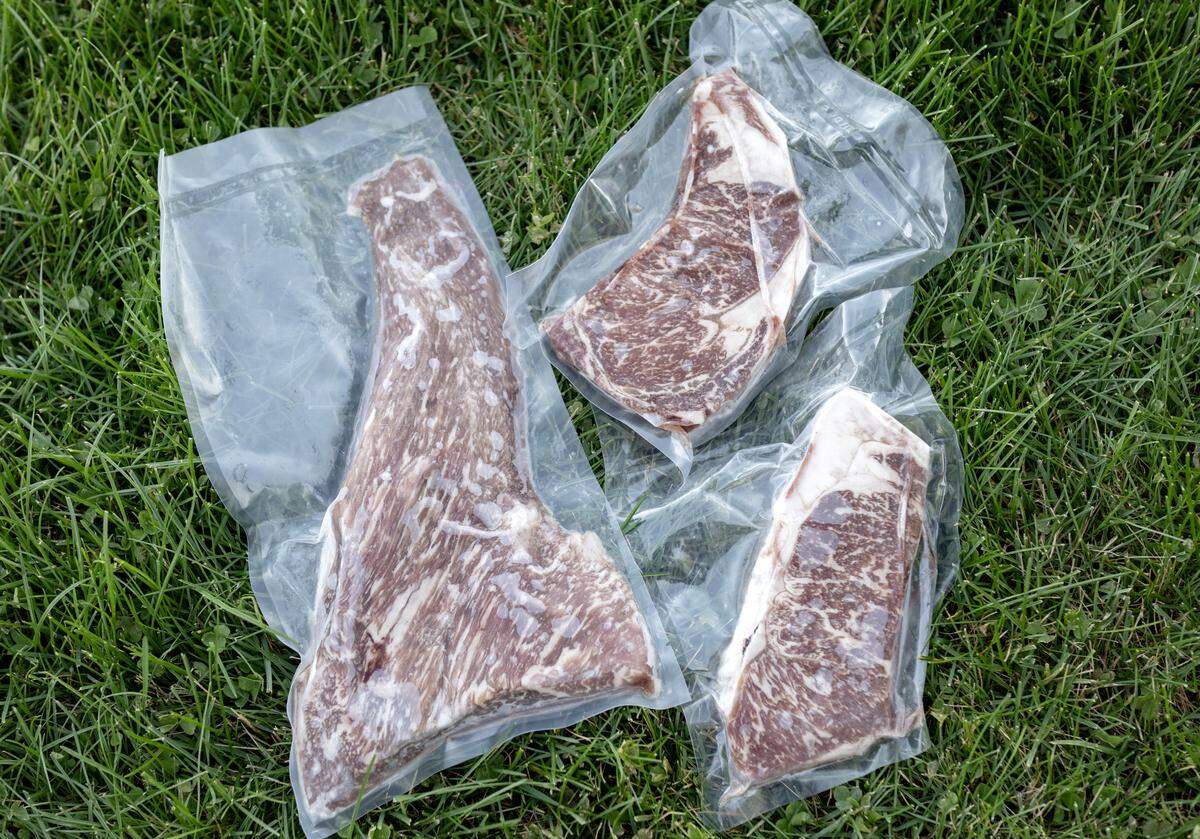 A beef try tip, a ribeye steak and a NY strip steak from Happy Valley Wagyu on Monday, Oct. 27, 2025.  