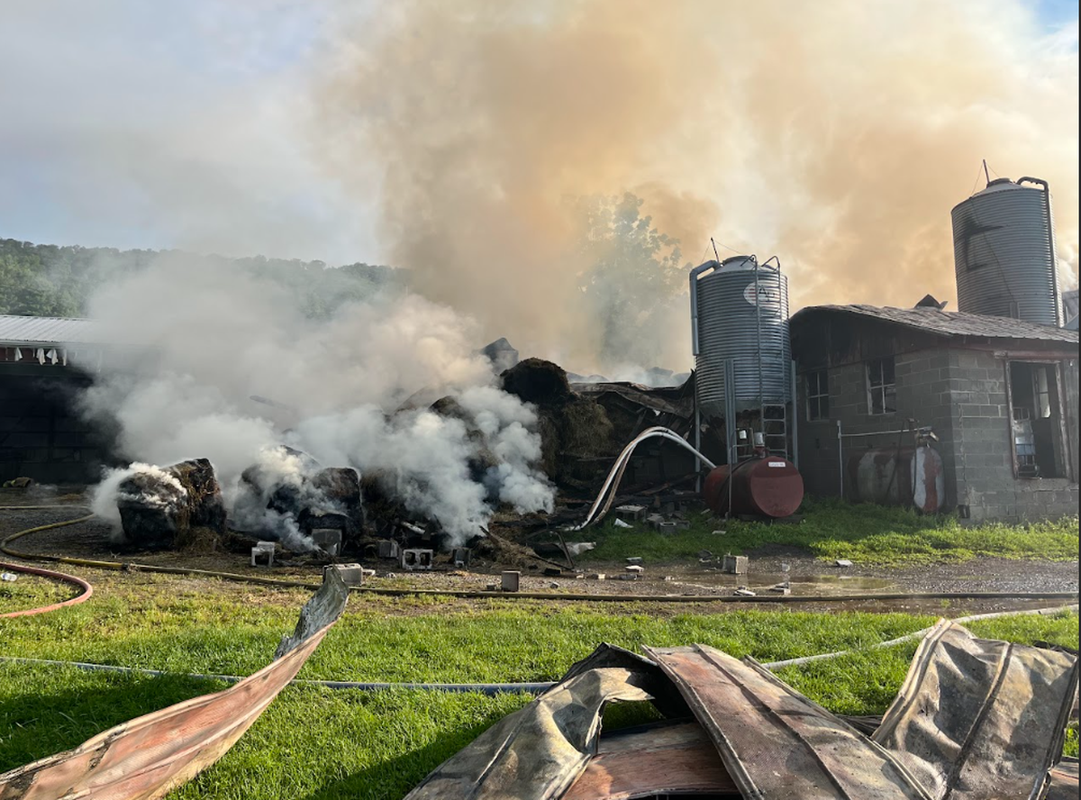 A barn in Miles Township was destroyed by a second-alarm fire Monday morning.