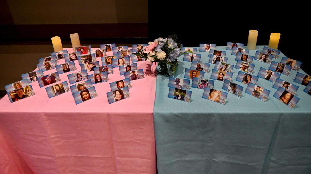 Photos of those from the transgender community who lost their lives in 2023 were displayed during a Transgender Day of Remembrance Vigil in the HUB on Nov. 14, 2023.