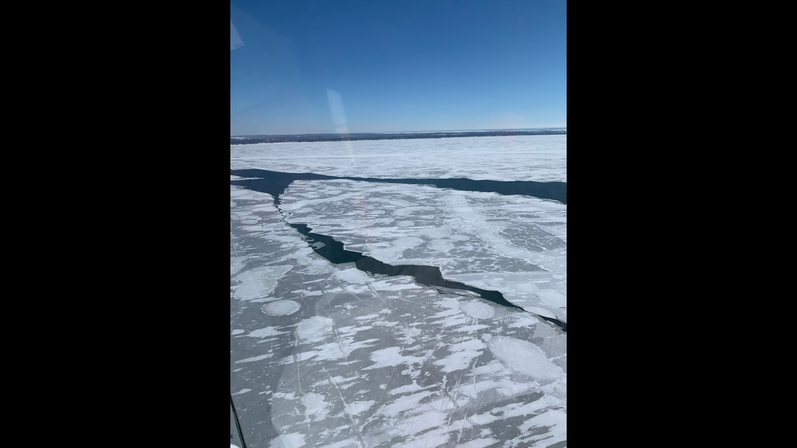 The Coast Guard rescued 18 people who were trapped on a breakaway ice sheet on Lake Erie on Sunday, Feb. 6