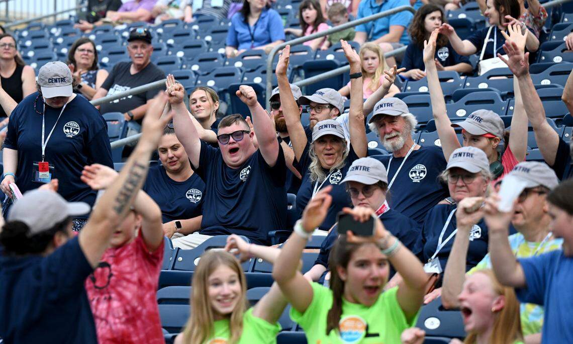 Centre County athletes and coaches cheer during the opening ceremony of the Special Olympics PA Summer Games on Thursday, June 5, 2025 at Medlar Field.