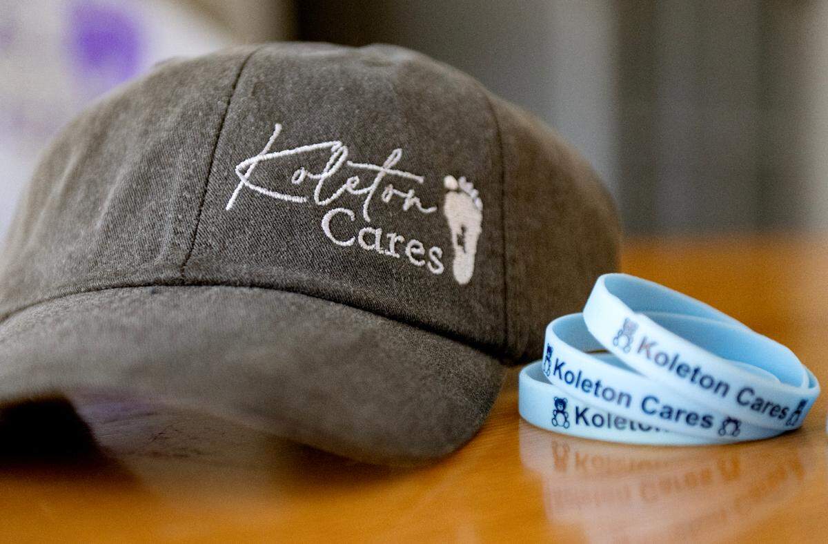 A hat and wristbands for the nonprofit Koleton Cares, which will help new and expecting mothers.