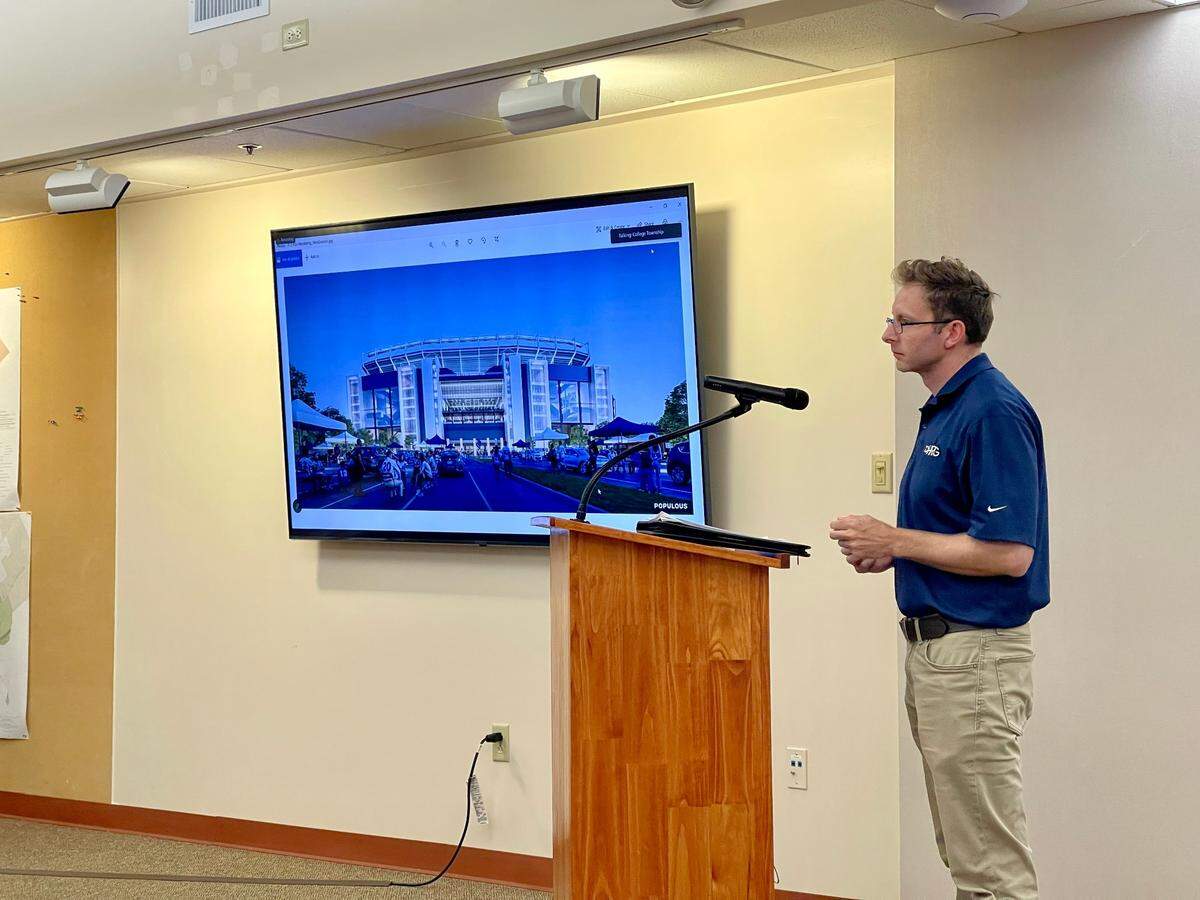 Steve Kirsch from HRG presents Beaver Stadium renovation plans to the College Township Planning Commission on Tuesday, Sept. 17, 2024.