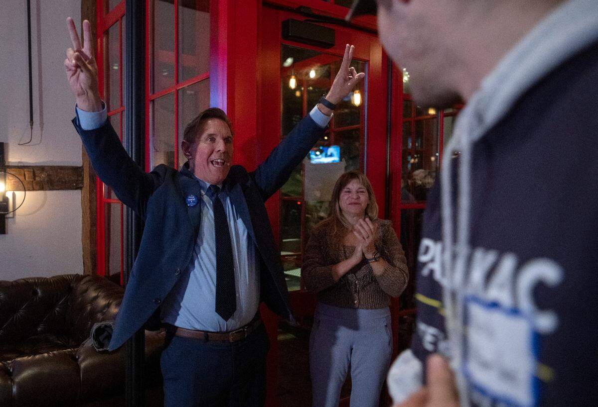 Paul Takac celebrates after winning the 82nd District on Tuesday, Nov. 8, 2022.