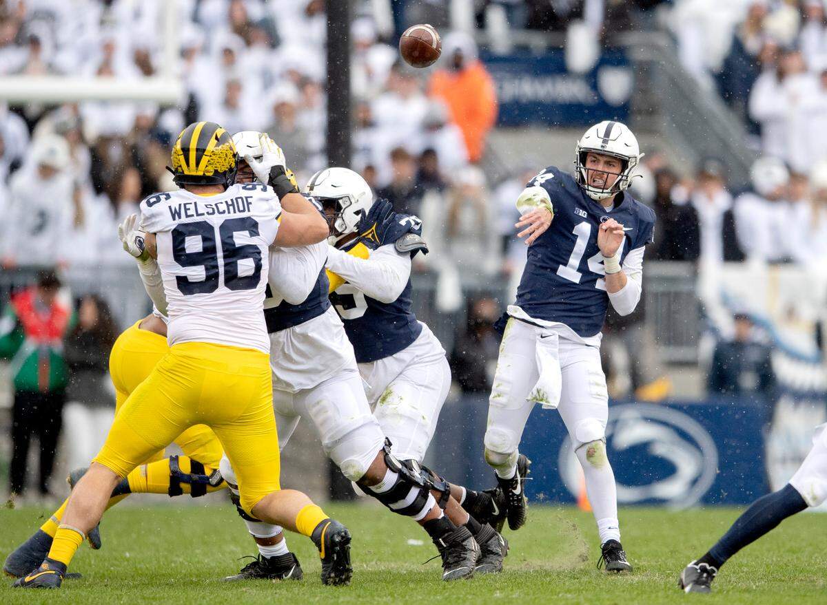 Penn State quarterback Sean Clifford makes a pass during the game against Michigan on Saturday, Nov. 13, 2021.