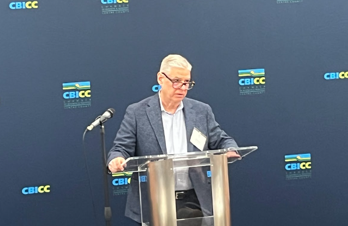 State College Borough manager Tom Fountaine speaks Thursday at the CBICC’s annual Centre Region Municipal Managers Update.