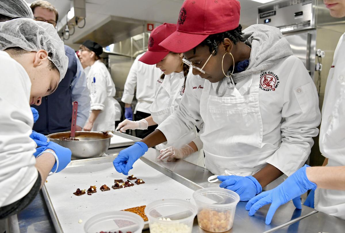 A State High culinary arts class gets hands-on with chocolate on Tuesday.