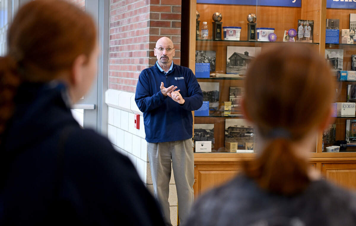Jim Brown talks about the history of the Penn State Berkey Creamery to families during Penn State’s Bring Our Children to Work Day on Monday, April 13, 2026.