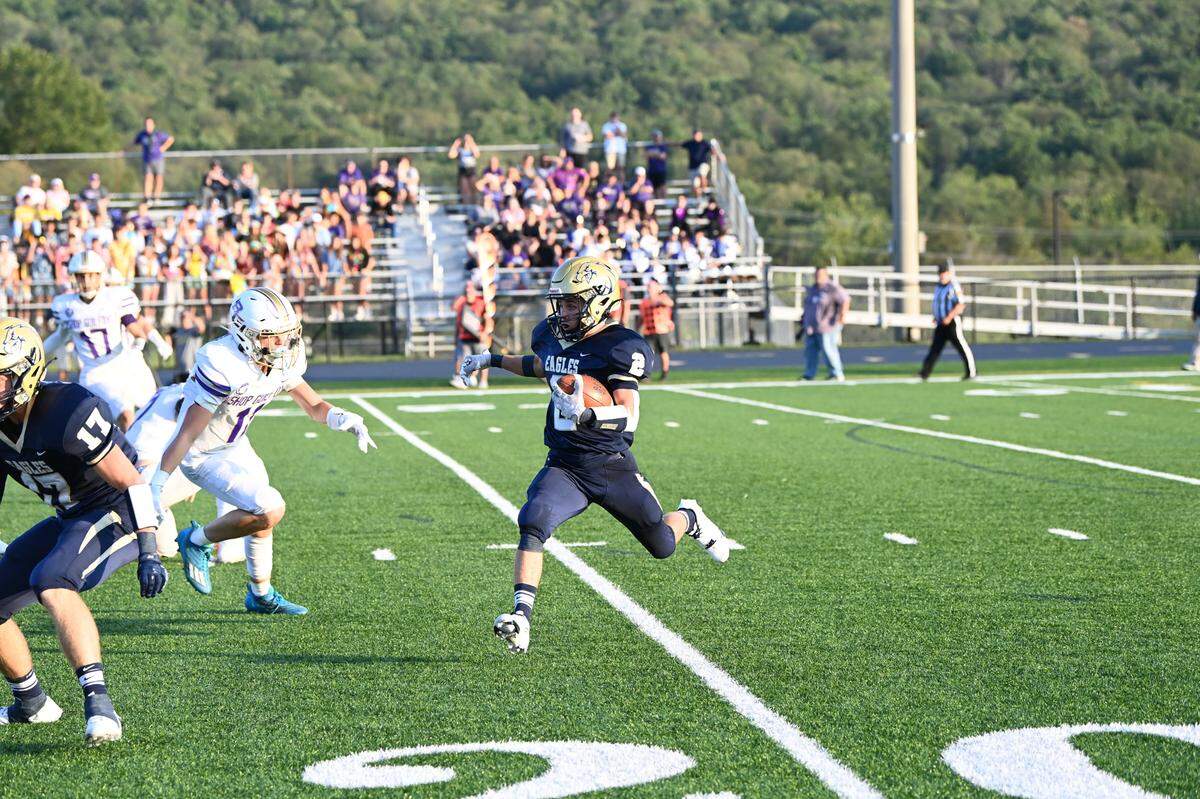 Bald Eagle Area’s Kahale Burns on the kick off from Bishop Guilfoyle during a the first game of the season on Friday, Aug. 25, 2023.