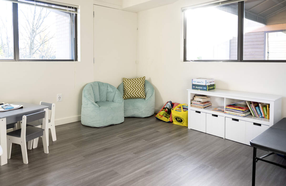 A children’s play area at Rule 62 Recovery and Wellness so young ones have a space to play as guardians attend meetings.