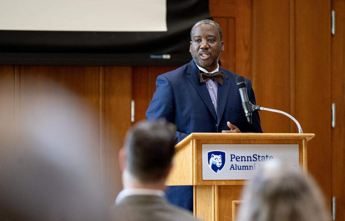 Dr. Jamie Campbell, associate dean for the Penn State’s Smeal College of Business, speaks during the Malcolm X Centenary event on Tuesday, Sept. 30, 2025.  