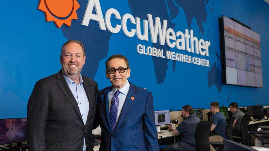 AccuWeather announced that Steven R. Smith, left, has been named CEO, effective immediately. He takes over as CEO from AccuWeather founder Joel N. Myers, right, who will become executive chairman, a new strategic leadership role.