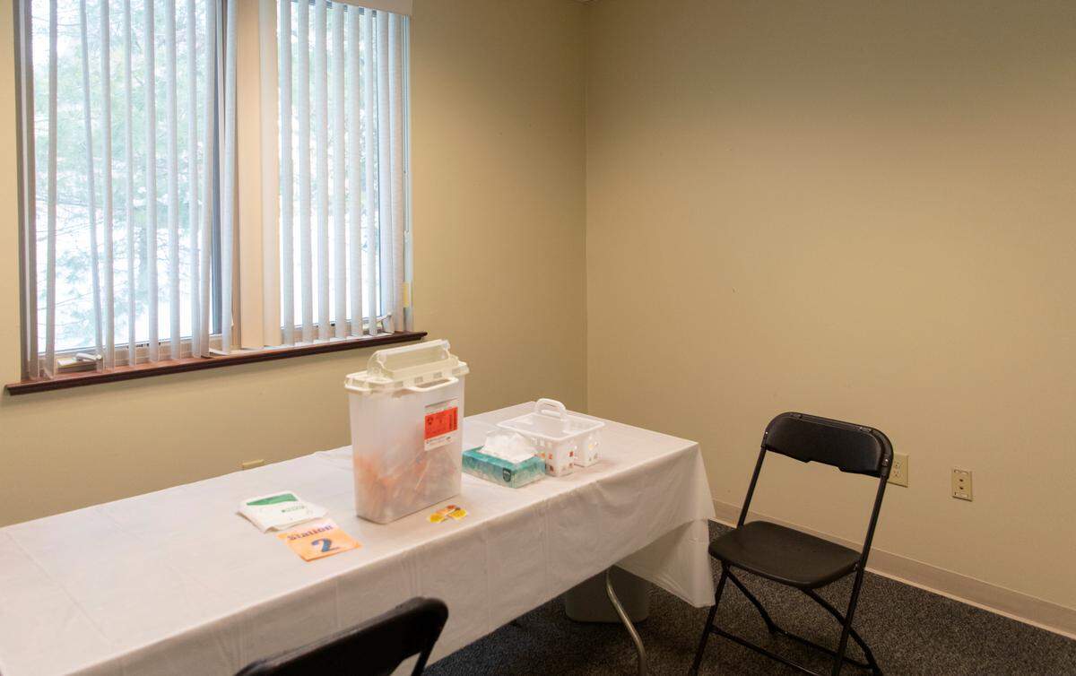 A room at Centre Volunteers in Medicine that currently is used to administer coronavirus vaccines, but will become an exam room.