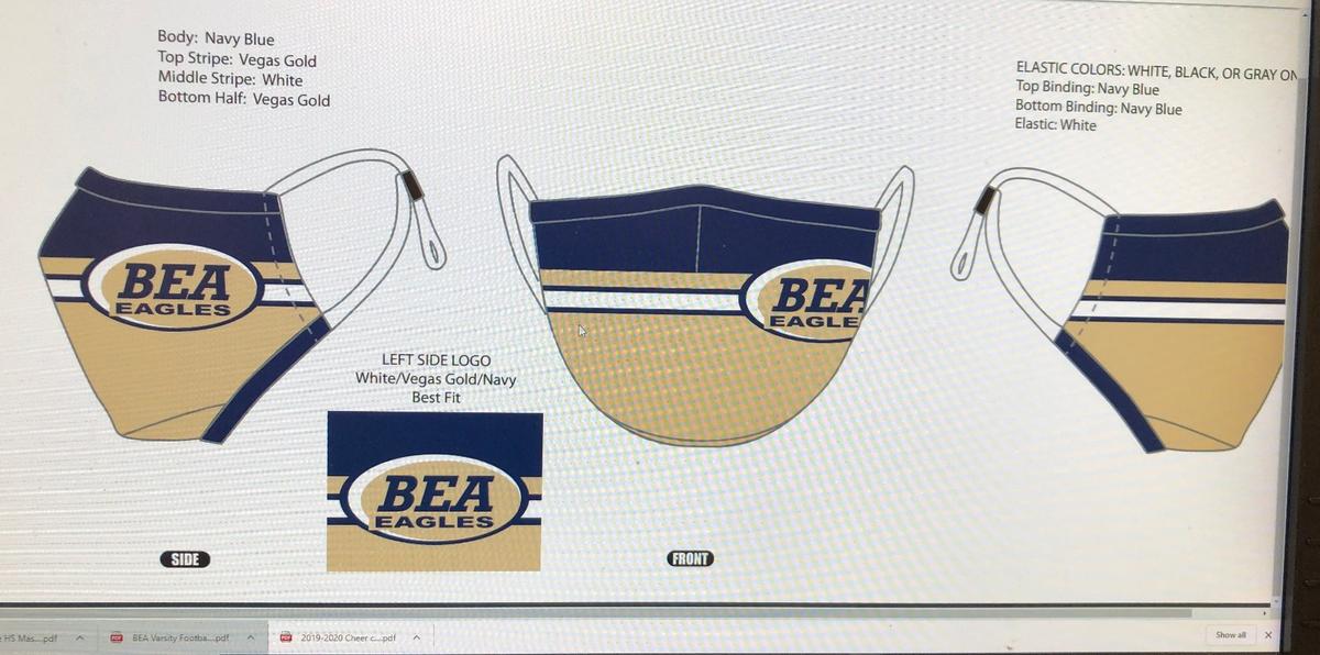 The masks design reflects the school colors, and is made of lightweight material.