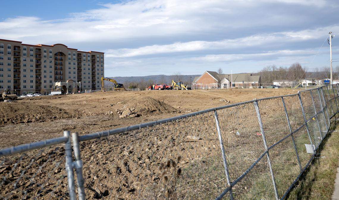 Construction crews work on the site of the Wawa along the Benner Pike on Thursday, Dec. 18, 2025.
