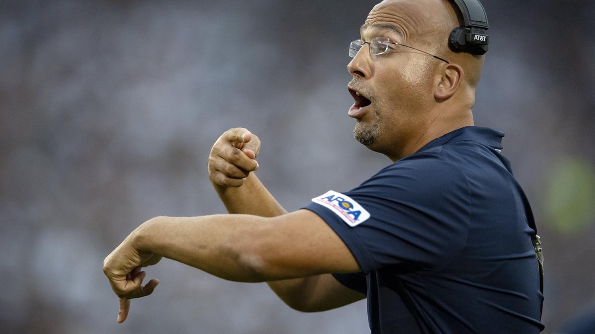Penn State football coach James Franklin yells to his players during the Saturday, Sept. 1, 2018 game at Beaver Stadium.