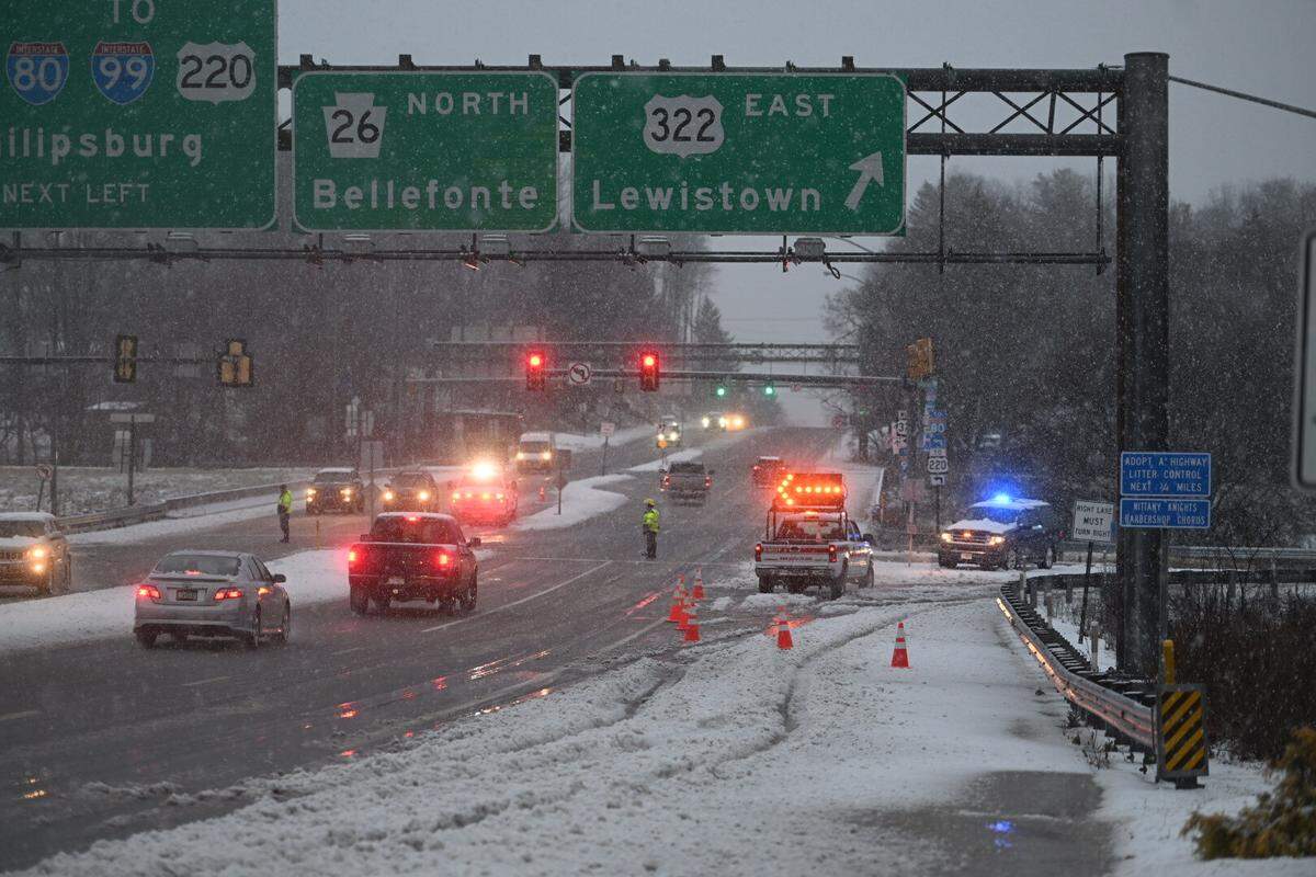 U.S. Route 322 was closed Thursday afternoon at the College Ave/State Route 26 interchange due to an overturned tractor trailer.