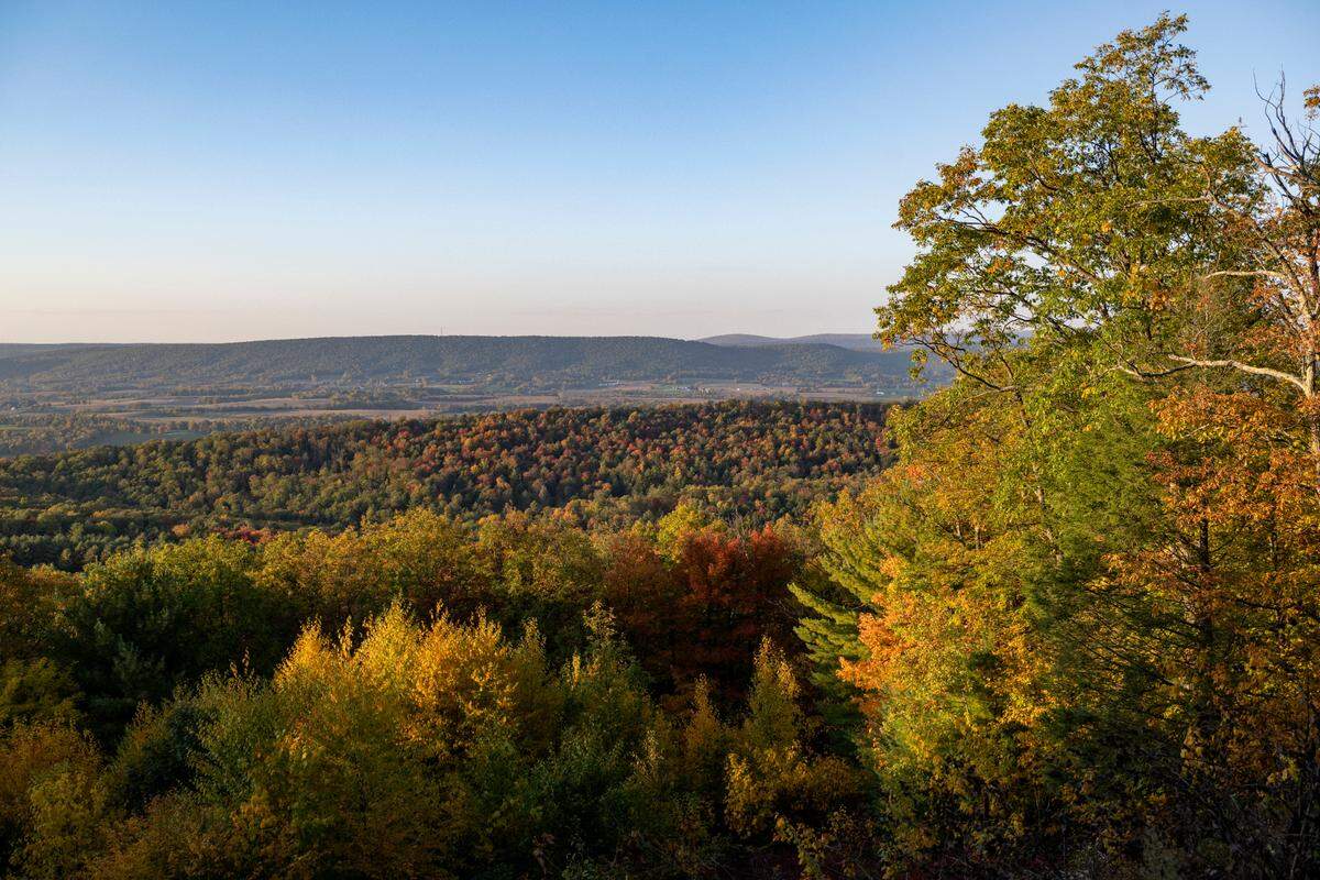 A look over the fall foliage and Penns Valley from Bell’s Majestic View in Bald Eagle State Forest on Tuesday, Oct. 11, 2022.