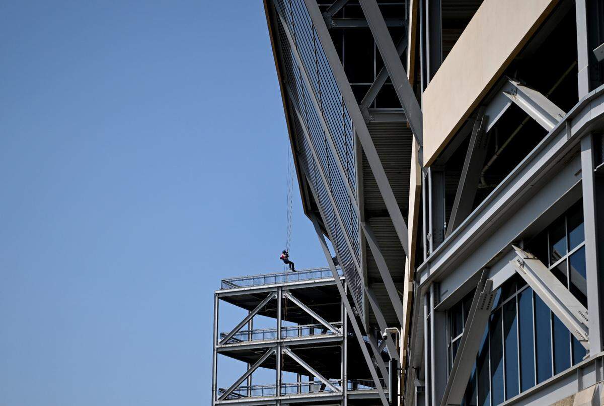 Community members rappel down Beaver Stadium for the Centre County United Way Over the Edge fundraiser on Friday, May 19, 2023.