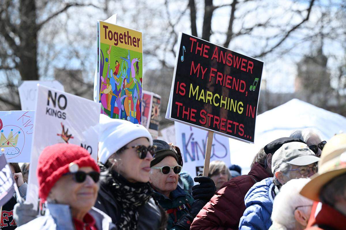 Thousands of people gathered on Old Main lawn for the No Kings anti-Trump rally on Saturday.