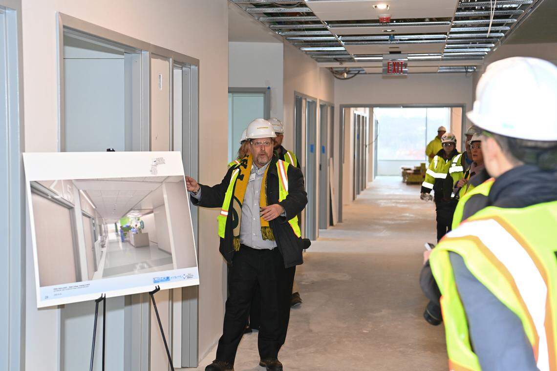 Dave Trudell addresses the media during part of the tour of the Penn Highlands Healthcare State College location on Wednesday, Nov. 29, 2023.