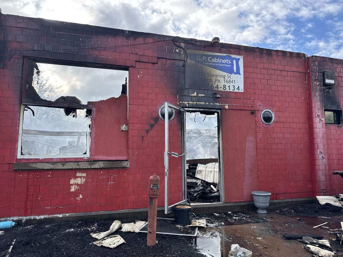 An overnight fire destroyed G.P. Cabinets in Howard.