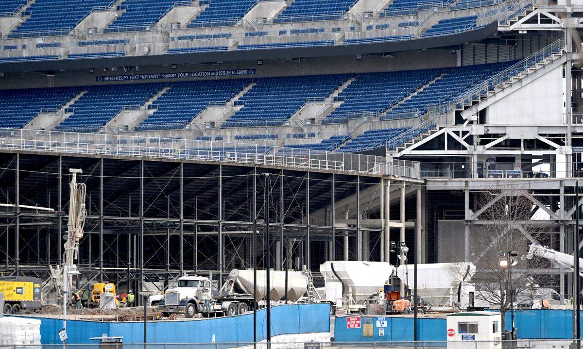 Construction on the west side of Beaver Stadium on Wednesday, Feb. 5, 2025.  