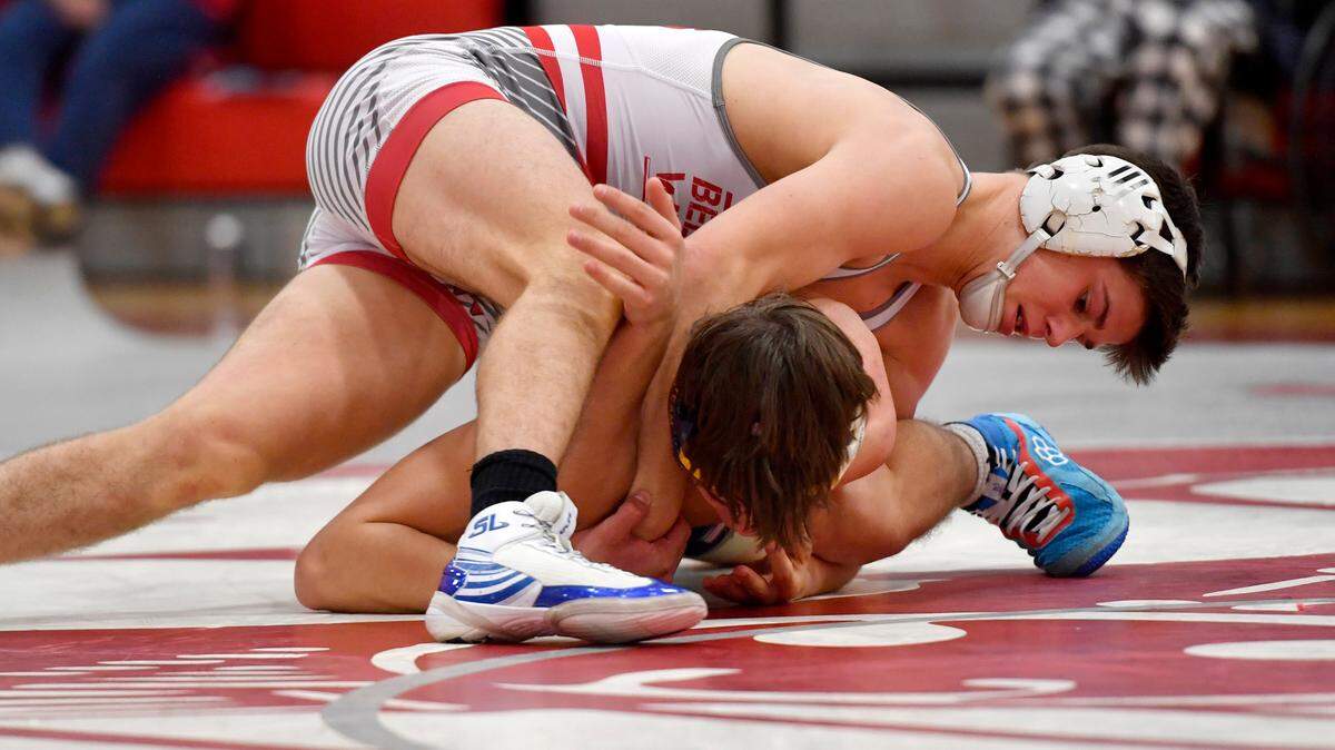 Bellefonte’s Jude Swisher, pictured in December, is one of three county wrestlers to have 18 wins this season. He also has 15 pins this year.