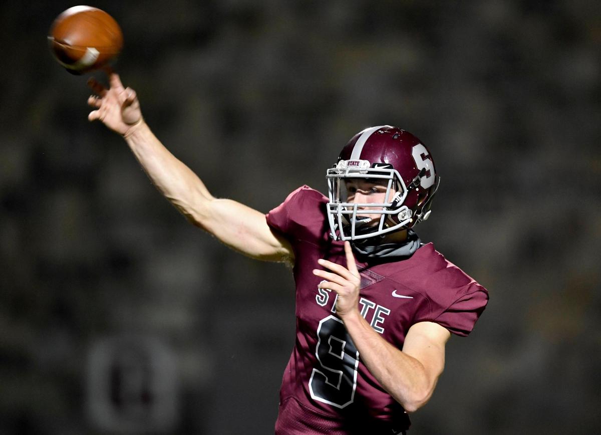 State College’s Conrad MooreÊmakes a pass during the game against Cumberland Valley on Friday, Oct. 9, 2020.