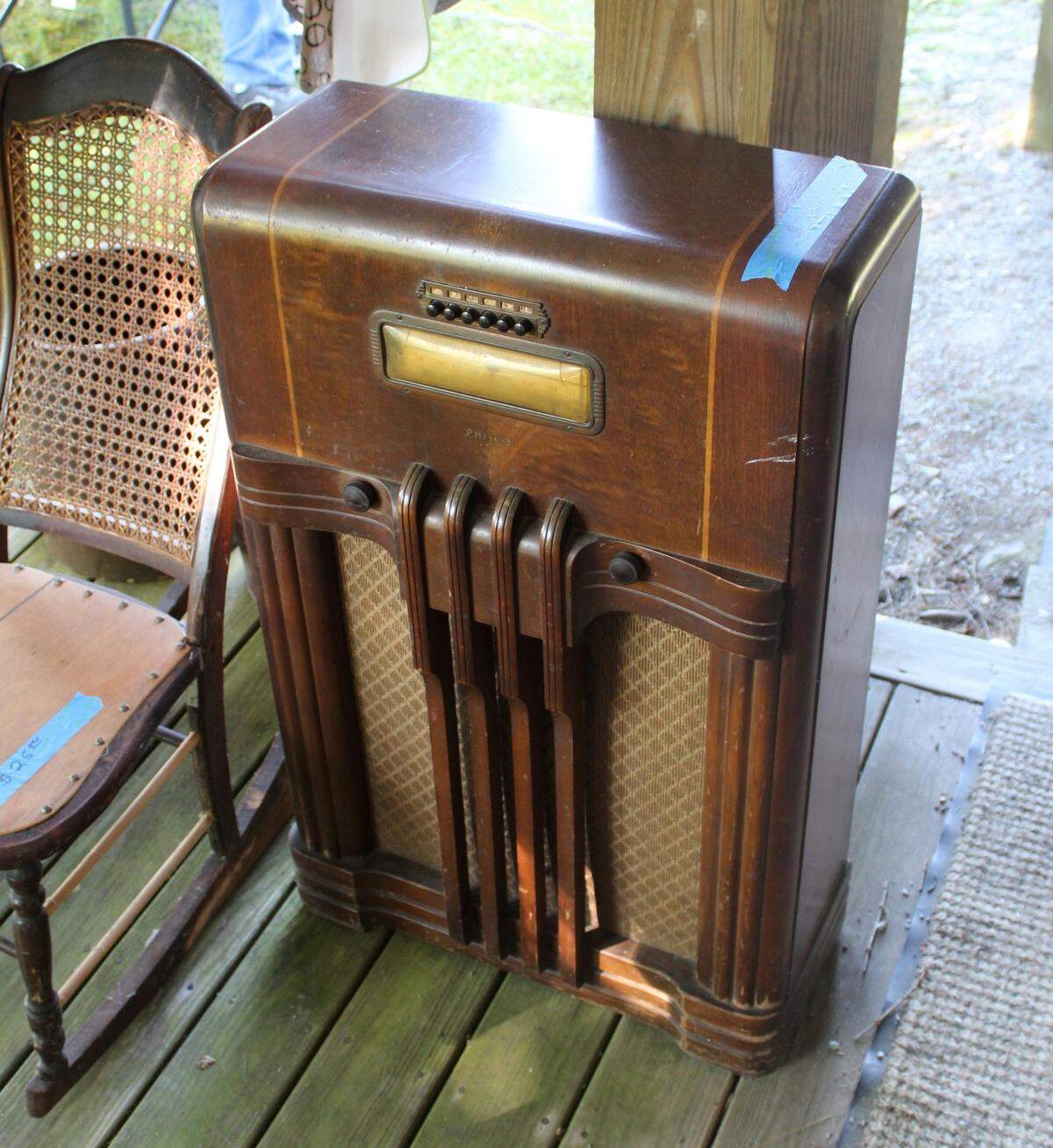 A 1940s vintage Philco radio found Friday at the 100 Mile Yard Sale that takes place in parts of Cameron, Centre, Clearfield and Elk counties.