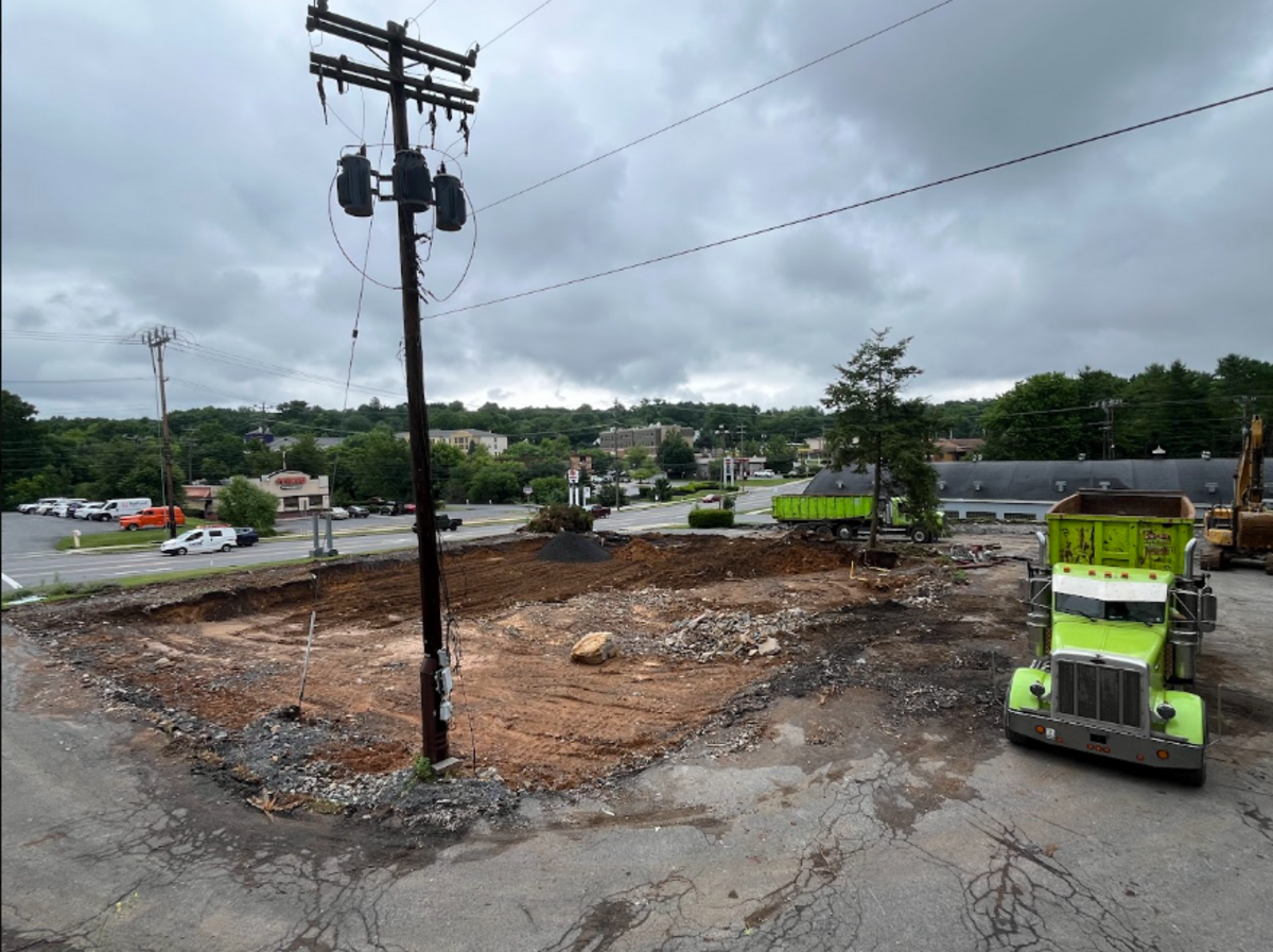 Demolition work is pictured at 1272 N. Atherton St., the former home of Mario’s Italian Restaurant on Monday, July 6, 2026. There are plans for a 7 Brew at the site.