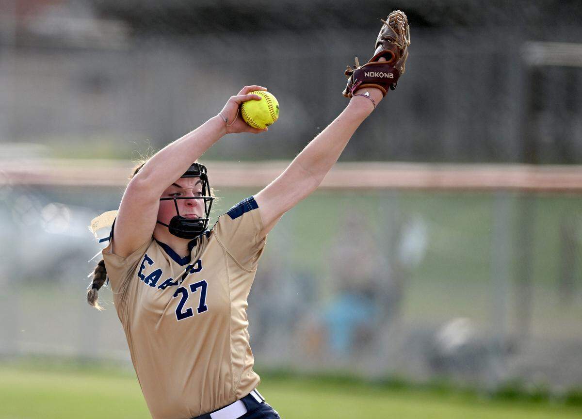 Bald Eagle Area’s Sierra Albright pitches during a game against Philipsburg-Osceola on Thursday, April 27, 2023.