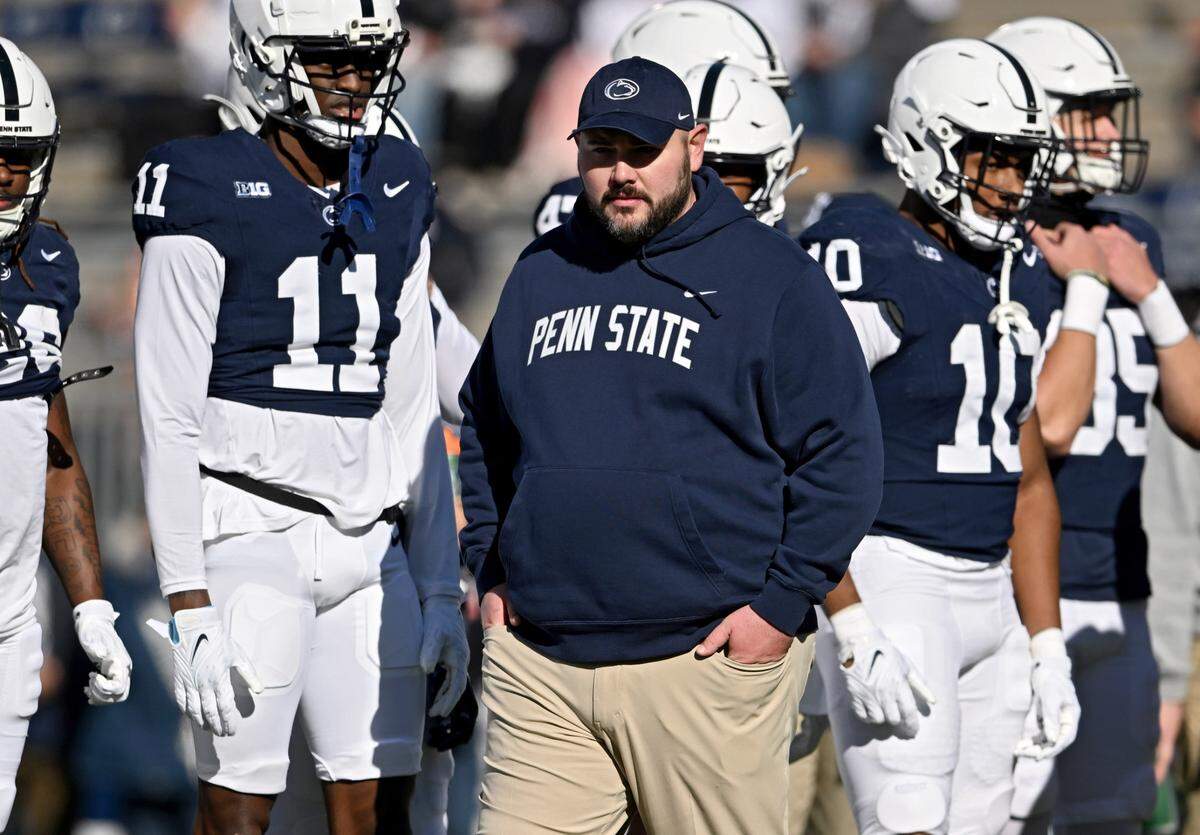 Penn State tight ends coach Ty Howle watches warmups for the game against Rutgers on Saturday, Nov. 18, 2023.