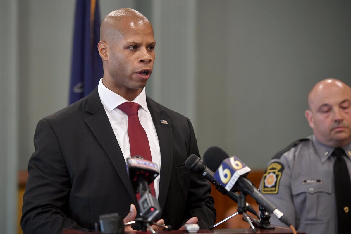 State police Sgt. William Slaton answers a question during the release of the report for the investigation of the death of Osaze Osagie.