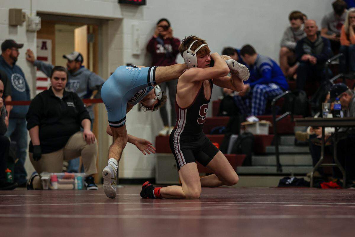 State College’s Kael Davis, seen here in a February 2025 photo, had one of the Little Lions’ five wins on Friday in their 37-23 loss to Franklin Regional in the PIAA Class 3A quarterfinals.