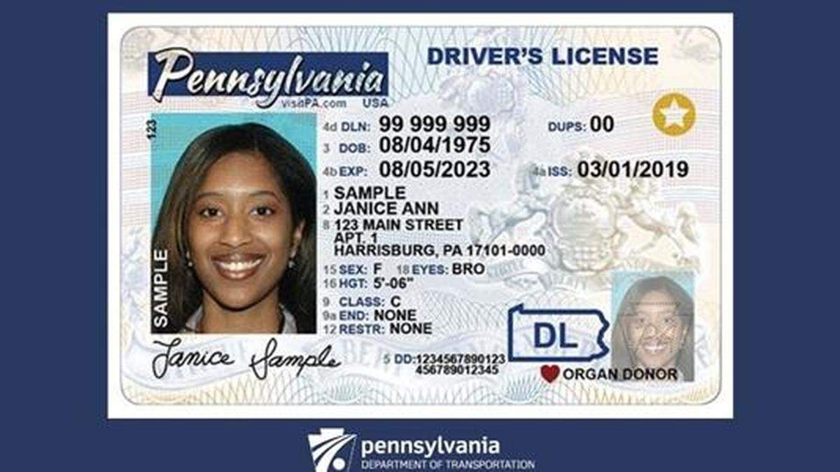 The Pennsylvania Department of Transportation cites this as an example of what a REAL ID driver’s license looks like.