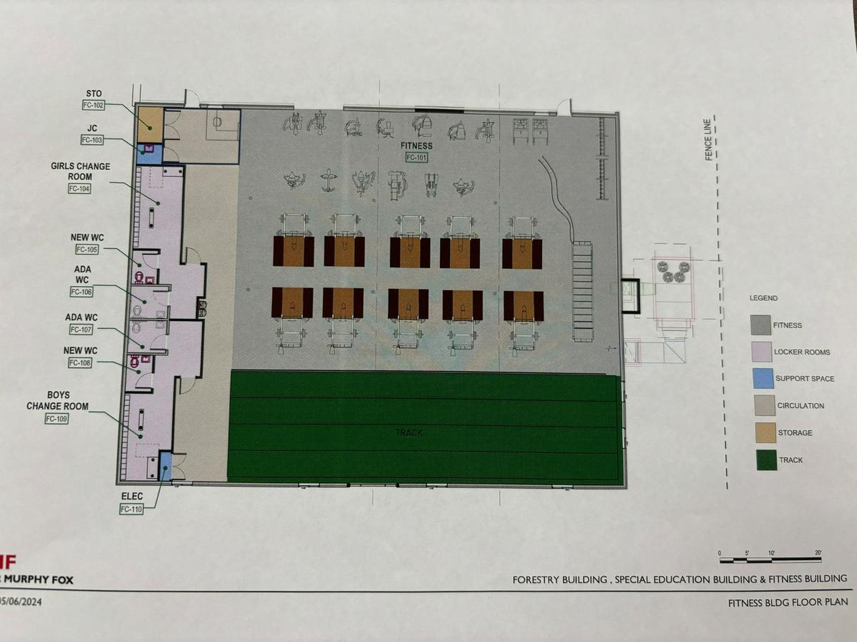 Blueprints of Bald Eagle Area’s new weight room, which will be housed in the existing forestry building after renovations.