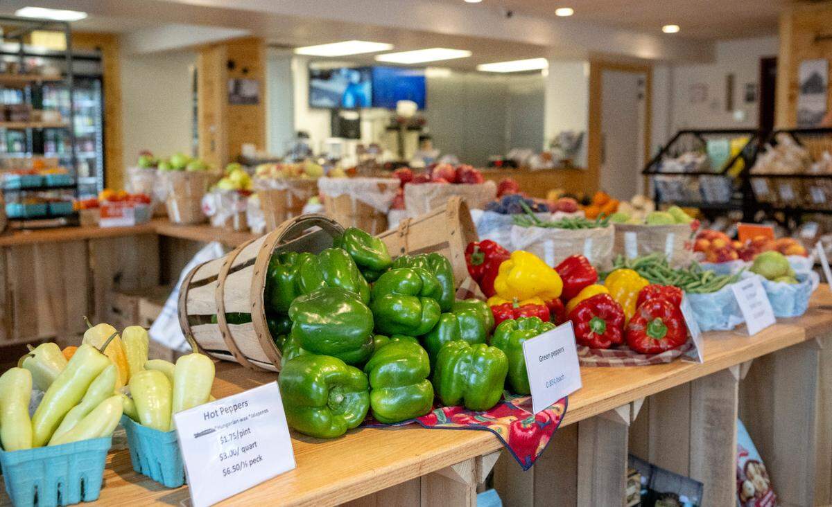 Produce is for sale at the Way Fruit Farm downtown market and cafe on Calder Way.