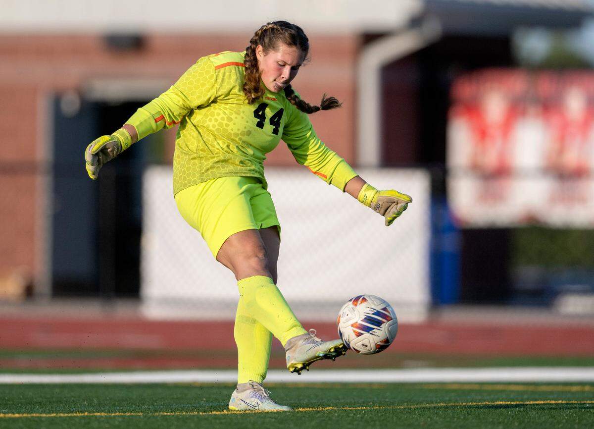 Bellefonte goal keeper Keira Whitman kicks the ball during the game against Hollidaysburg on Thursday, Sept. 15, 2022.