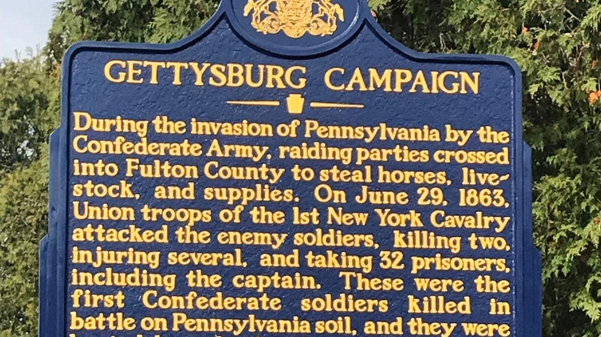 A state-owned marker in McConnellsburg, Fulton County that was revised during an official review focused on “outdated cultural references” in Pennsylvania’s historical marker system.