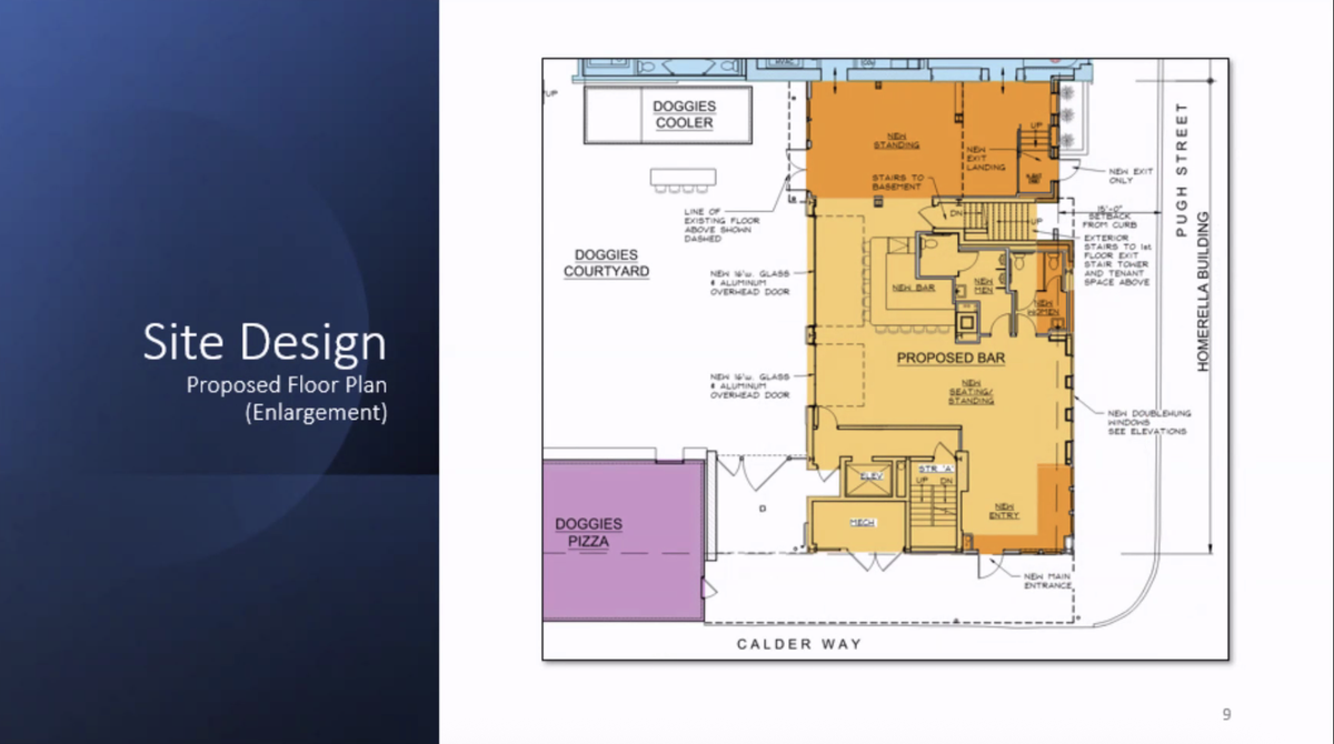 The proposed floor plan for an expansion at Doggie’s Pub in downtown State College as shown to the State College Planning Commission on Oct. 23.