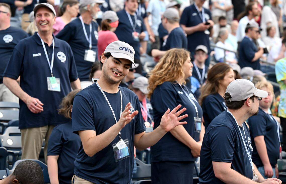 Centre County athlete Liam Loop dances during the opening ceremony for the Special Olympics PA Summer Games on Thursday, June 5, 2025 at Medlar Field. Loop will compete in basketball.