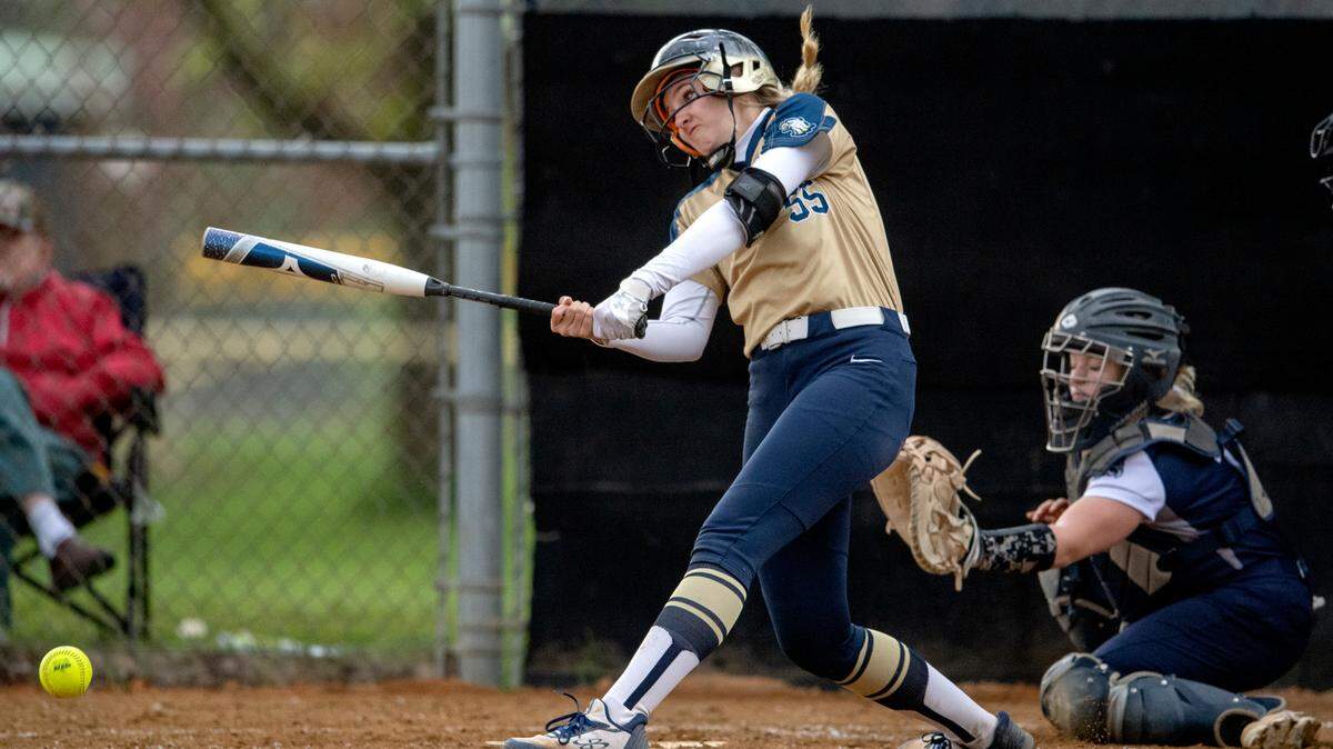 Bald Eagle Area’s Katelyn Smitchko hits a double that scored a run during the softball game against Philipsburg-Osceola on Tuesday, April 26, 2022.
