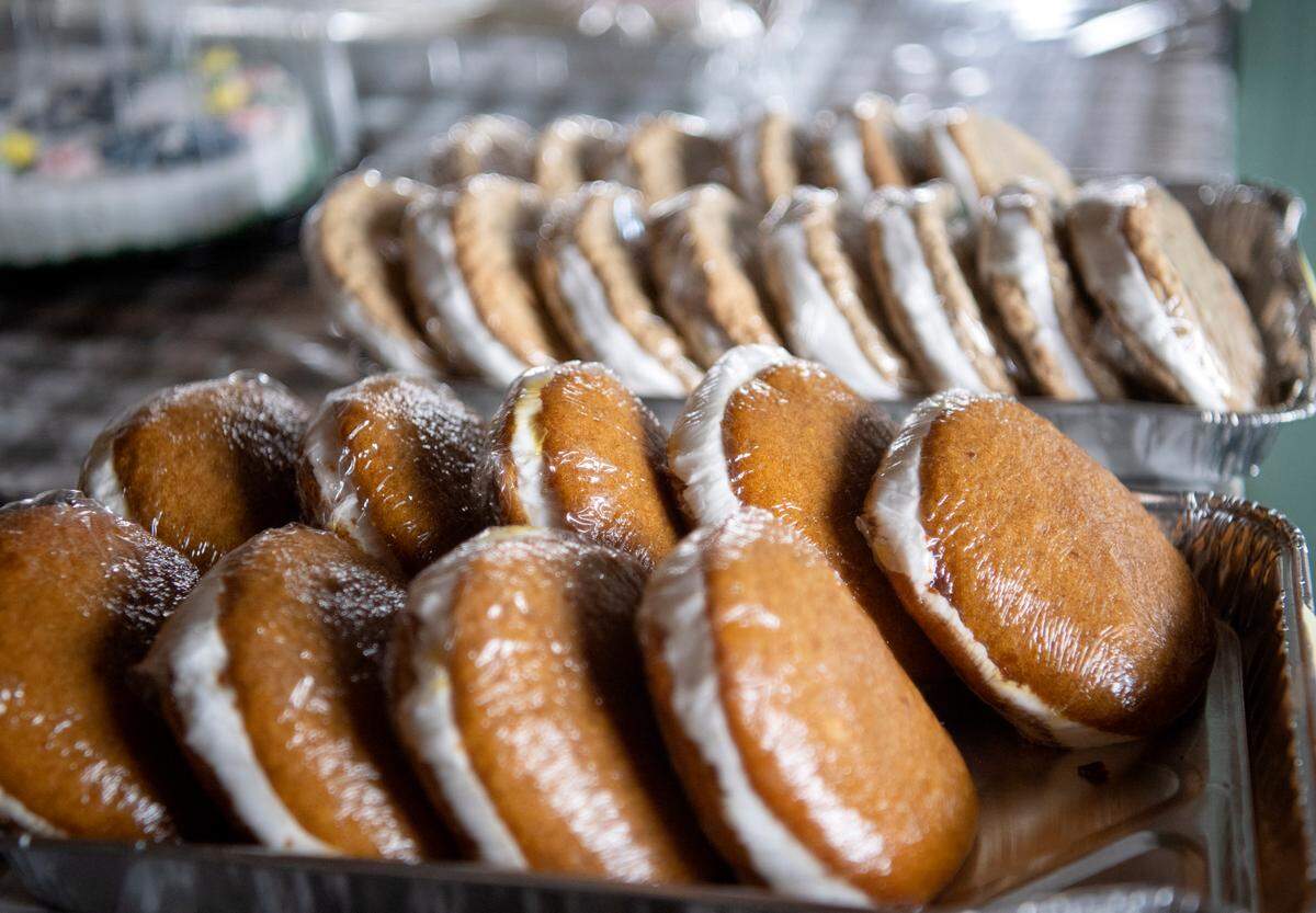 Pumpkin pie and oatmeal whoopie pies at at Mammy’s Donut Shop in Rebersburg on Monday.