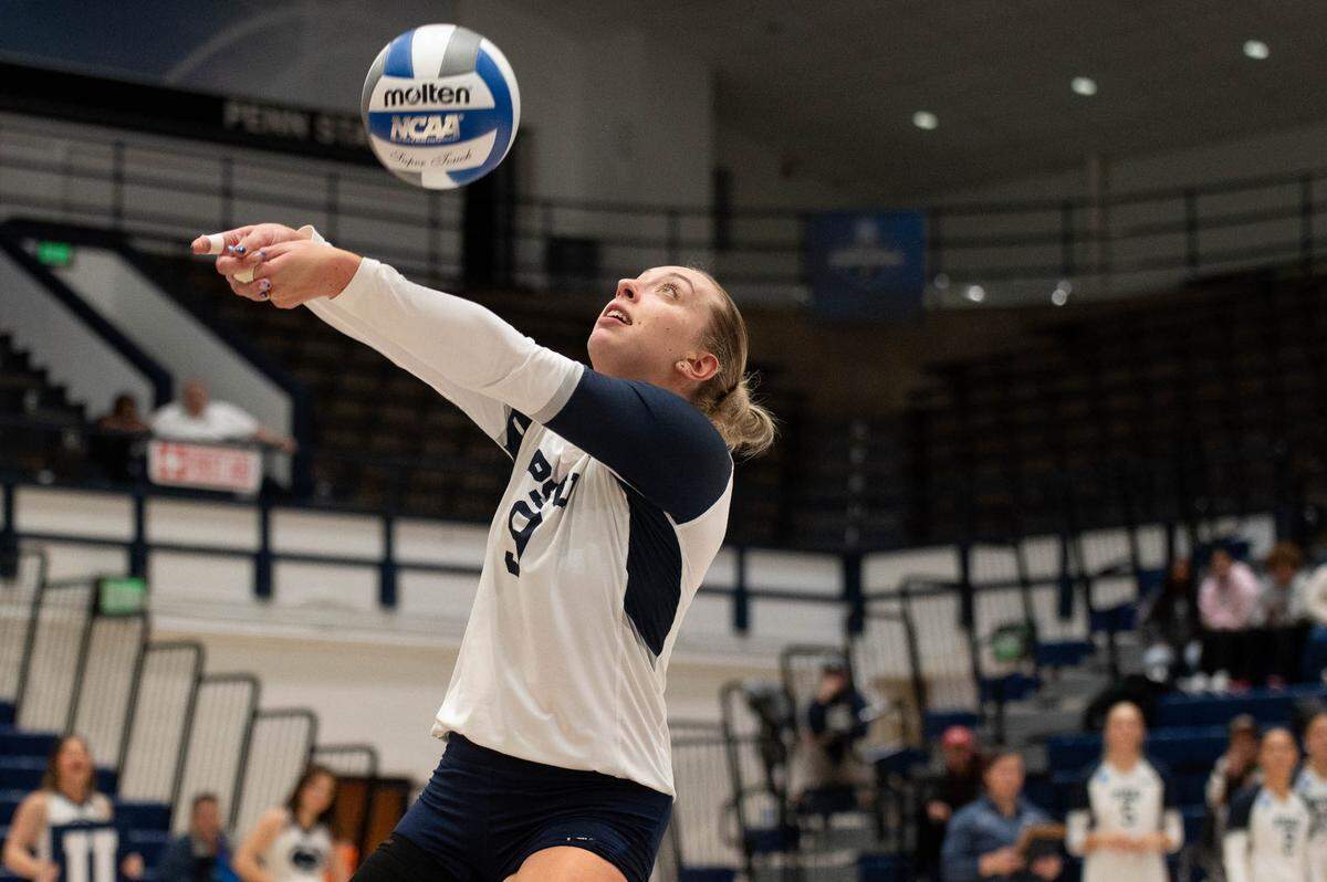 Outside hitter Jess Mruzik bumps the ball during the second round of the NCAA volleyball tournament at Rec Hall on Friday, Dec. 7, 2024. The Nittany Lions won 4-1.