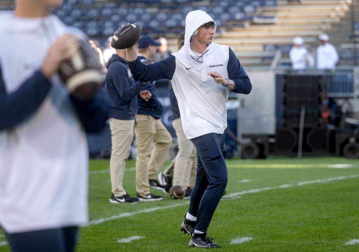 Penn State quarterback Drew Allar warms up for the game against Ohio State at Beaver Stadium on Saturday, Nov. 2, 2024.